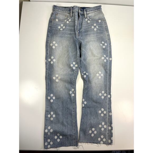 J Crew 26 Point Sur Kickout Crop Light Wash Jeans with White Flower Print Stamps - Picture 16 of 16